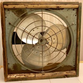 Rare Vintage Antique 21.  5” Redmond Wood Frame 1hp Box Fan 18” Blades