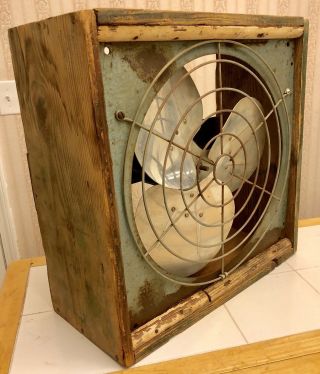 Rare Vintage Antique 21.  5” REDMOND Wood Frame 1hp Box Fan 18” Blades 2