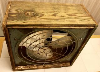 Rare Vintage Antique 21.  5” REDMOND Wood Frame 1hp Box Fan 18” Blades 3