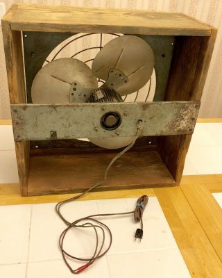 Rare Vintage Antique 21.  5” REDMOND Wood Frame 1hp Box Fan 18” Blades 5