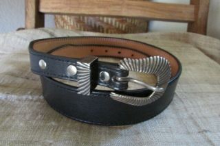 Vintage James Reid Of Santa Fe 30 Black Leather Belt Sterling Silver Buckle,  Usa