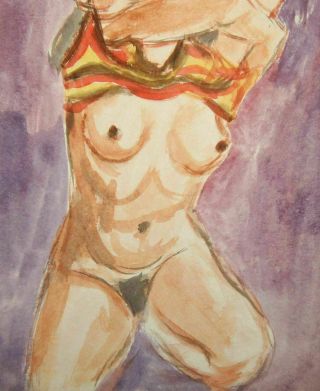 Vintage impressionist watercolor painting nude woman portrait 7