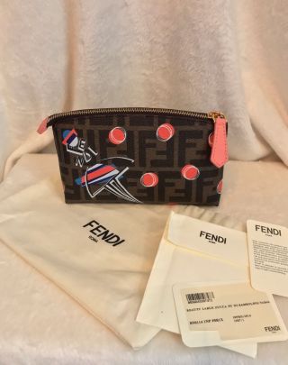 Fendi Pink Leather Ff Monogram Large Bamboline Cosmetic Make - Up Pouch,  Rare