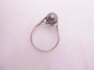 Fine 18ct/18k gold diamond & black cultured pearl art deco design ring,  750 3