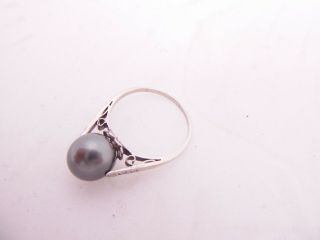 Fine 18ct/18k gold diamond & black cultured pearl art deco design ring,  750 4