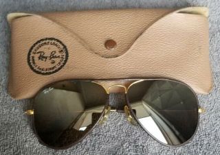 58 - 14mm Vintage B&l Ray - Ban Brown Leathers G15 Crystal Aviator Sunglasses