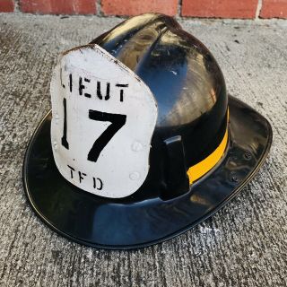 Vintage Lieutenant Fire Fighters Fireman Helmet Msa 1960s Leather Badge Tfd