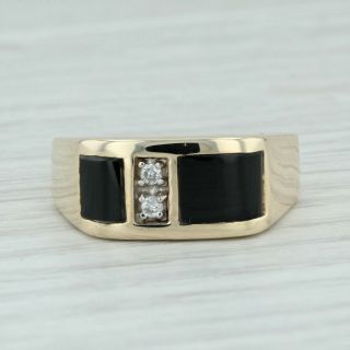 Vintage Onyx & Diamond Men ' s Ring - 10k Yellow Gold Size 12.  25 2