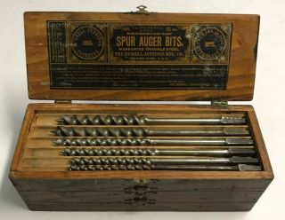 Vintage Russell Jennings Mfg.  Co.  Spur Auger Bit Set In Wooden Box