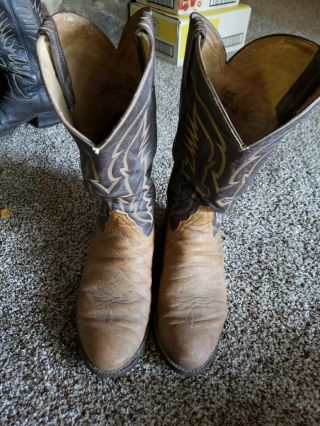 Vintage Tony Lama Leather Cowboy Boots Mens 10.  5 B Style 8264 Black Label