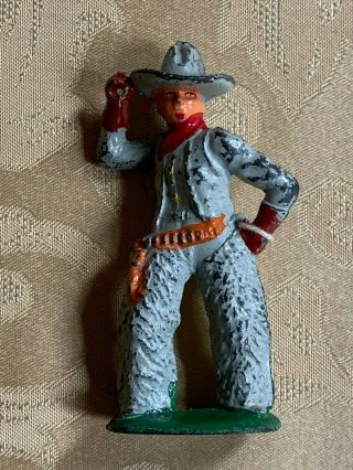 1950 Vintage Metal Cowboy Figure With Fuzzy Chaps (3.  25 In. )