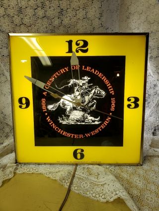 Winchester Guns Pam Clock 1966 Lighted Dealer Wall Vintage Sign