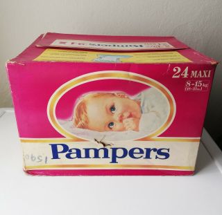 Vintage Pampers full box with 24 MAXI Plastic Diapers 8 - 15 kg / 18 - 33 lbs HTF 2