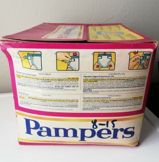 Vintage Pampers full box with 24 MAXI Plastic Diapers 8 - 15 kg / 18 - 33 lbs HTF 3