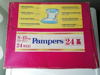 Vintage Pampers full box with 24 MAXI Plastic Diapers 8 - 15 kg / 18 - 33 lbs HTF 4