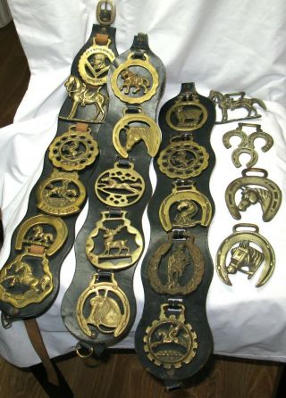 Antique,  Vintage Horse Brass Ornaments,  Brasses,  Leather Straps,  20,  Four Loose