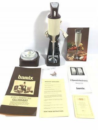 Vtg Bamix Deluxe Hand Mixer M122 2 Speed 85w 3 Blade Dry Grinder Stand