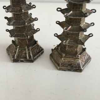 Vintage Antique Sterling Silver Pagoda Temple Salt & Pepper Shakers 4