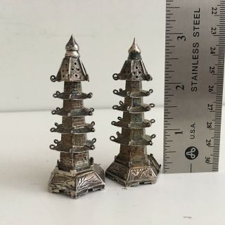 Vintage Antique Sterling Silver Pagoda Temple Salt & Pepper Shakers 6