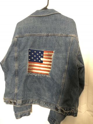 Vintage Imus Auto Body Express Old Glory Flag Lined Jean Trucker Jean Jacket Lg. 6