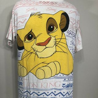 Vtg The Lion King T Shirt All Over Print Movie Promo Tee Simba Disney Cartoon