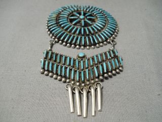 ONE OF THE FINEST VINTAGE ZUNI NAVAJO TURQUOISE STERLING SILVER PIN OLD 2
