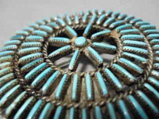 ONE OF THE FINEST VINTAGE ZUNI NAVAJO TURQUOISE STERLING SILVER PIN OLD 5