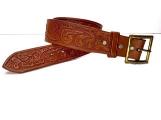 Bluemel Vtg Western Hand Tooled Thick Leather El Paso,  Tx Belt