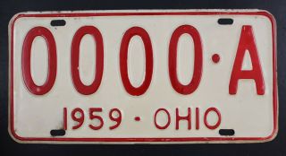 Vintage 1959 Ohio Sample License Plate 0000 - A