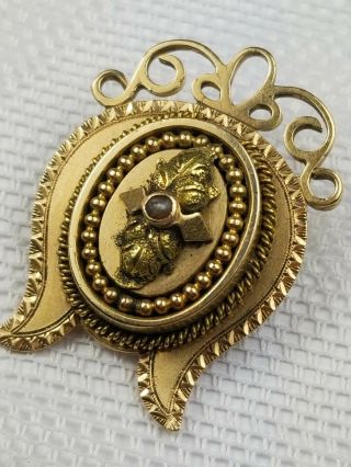 Antique Victorian Mourning Brooch Pin W/seed Pearl 14kt Gold Not Scrap 9.  41grams
