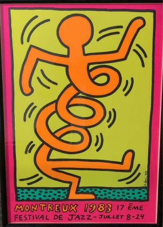 Keith Haring Art Poster Framed Vintage 1983 ' s Jazz Festival Pop Artist Rare M5 3