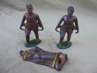 3 Antique Barclay Manoil Lead Soldiers: Stretcher Team With Wounded Soldier