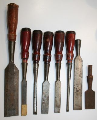 Vintage Stanley 750 Set Of 6 Bevel Edge Socket Chisels Old Wood Carving Tool