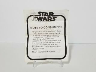 Vintage Kenner Star Wars Boba Fett Consumer Note Apology Letter
