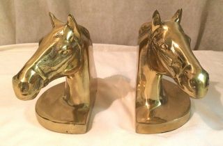 Vintage Brass Bookends Horse Head Equine Set Of 2 6.  5 " Heavy Decor Euc