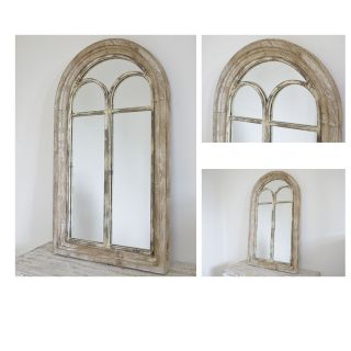 Rustic Gothic Arched Outdoor Mirror Freestanding Vintage Retro Wooden Frame