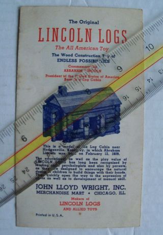 " The Lincoln Logs " Trifold Brochure ? Pre - 1943,  John Lloyd Wright,  Inc