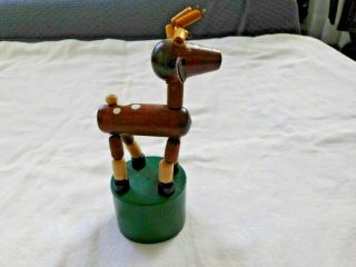 2 Vintage Wooden Reindeer and Dog Push Puppet Toys 4