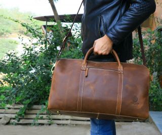 Vintage Leather Duffle Bag Mens Overnight Weekend Travel Luggage Carryon Handbag 2