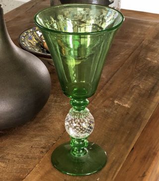 Antique Pairpoint Glass Tall W/ Clear Controlled Bubble Ball Stem Vase - 3
