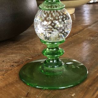 Antique Pairpoint Glass Tall W/ Clear Controlled Bubble Ball Stem Vase - 8