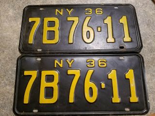 Vintage 1936 York License Plates Pair