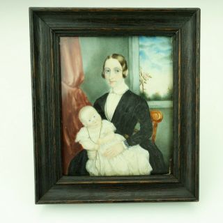 Antique Georgian - Portrait Miniature Painting Of A Lady With Her Baby - Early