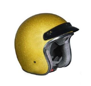 3/4 Helmet Vintage Style Gold Metal Flake By Kali Dot Lightweight Small Harley