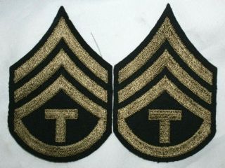 Pr Ww2 Wwii U.  S.  Army T/3 Technician Third Grade Rank On Dk Blue Wool Felt