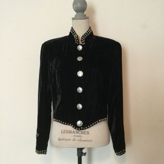 Double D Ranch Wear Womens Jacket Size M Black Velvet Studded Concho Buttons