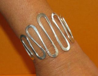 Vintage Ed LEVIN Sterling Silver Cuff Bracelet Wave Swirl Modernist 2