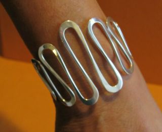 Vintage Ed LEVIN Sterling Silver Cuff Bracelet Wave Swirl Modernist 7