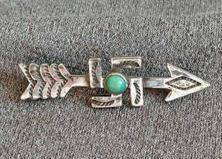 C1930 Navajo Sterling Silver Turquoise Whirling Log Arrow Pin