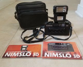 Vintage Nimslo 35mm 3d Camera,  Opti - Lite Flash,  Manuals,  Strap,  And Carry Bag